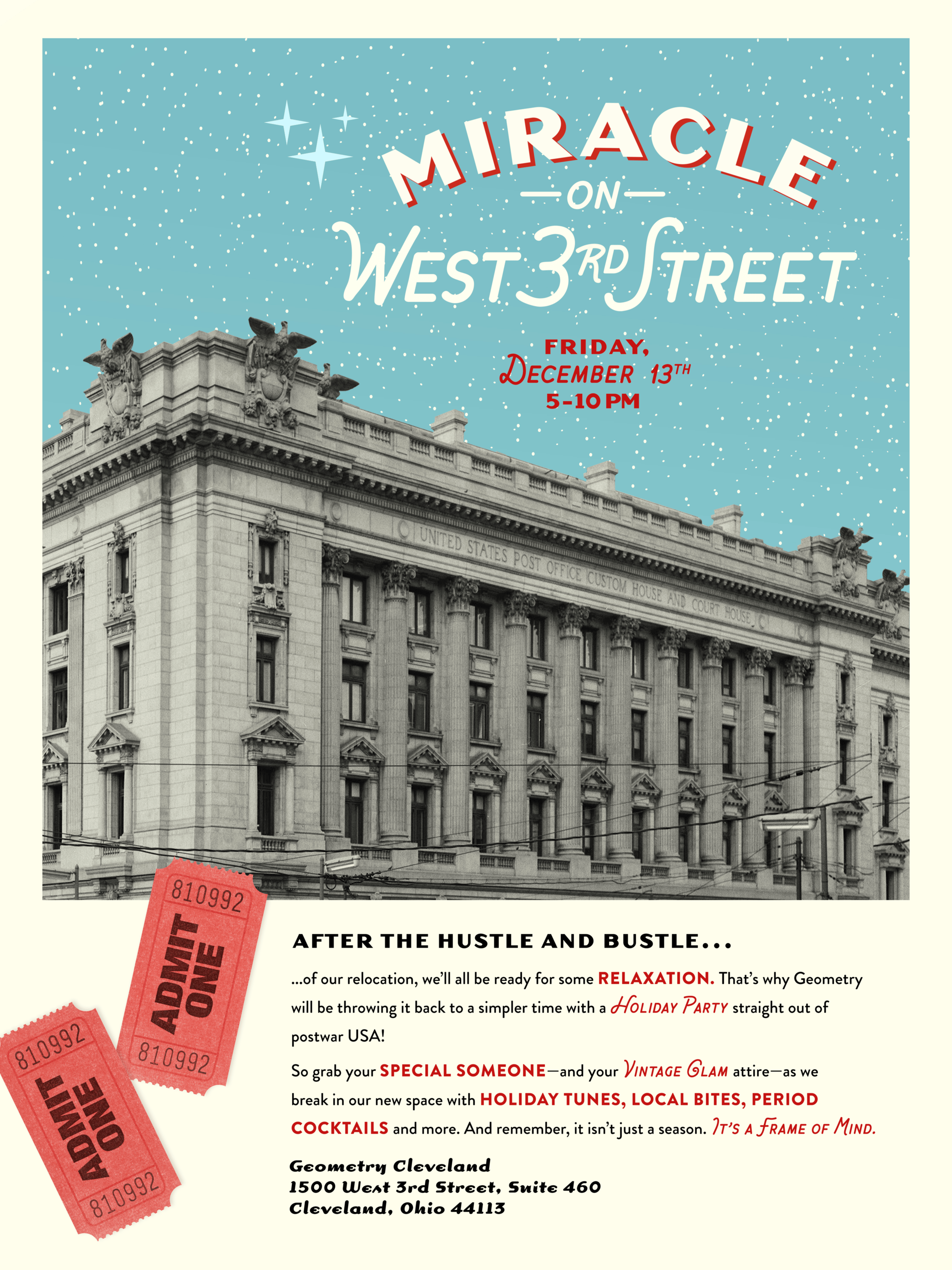 Geometry Miracle on West 3rd Street holiday poster by Adam Sykut