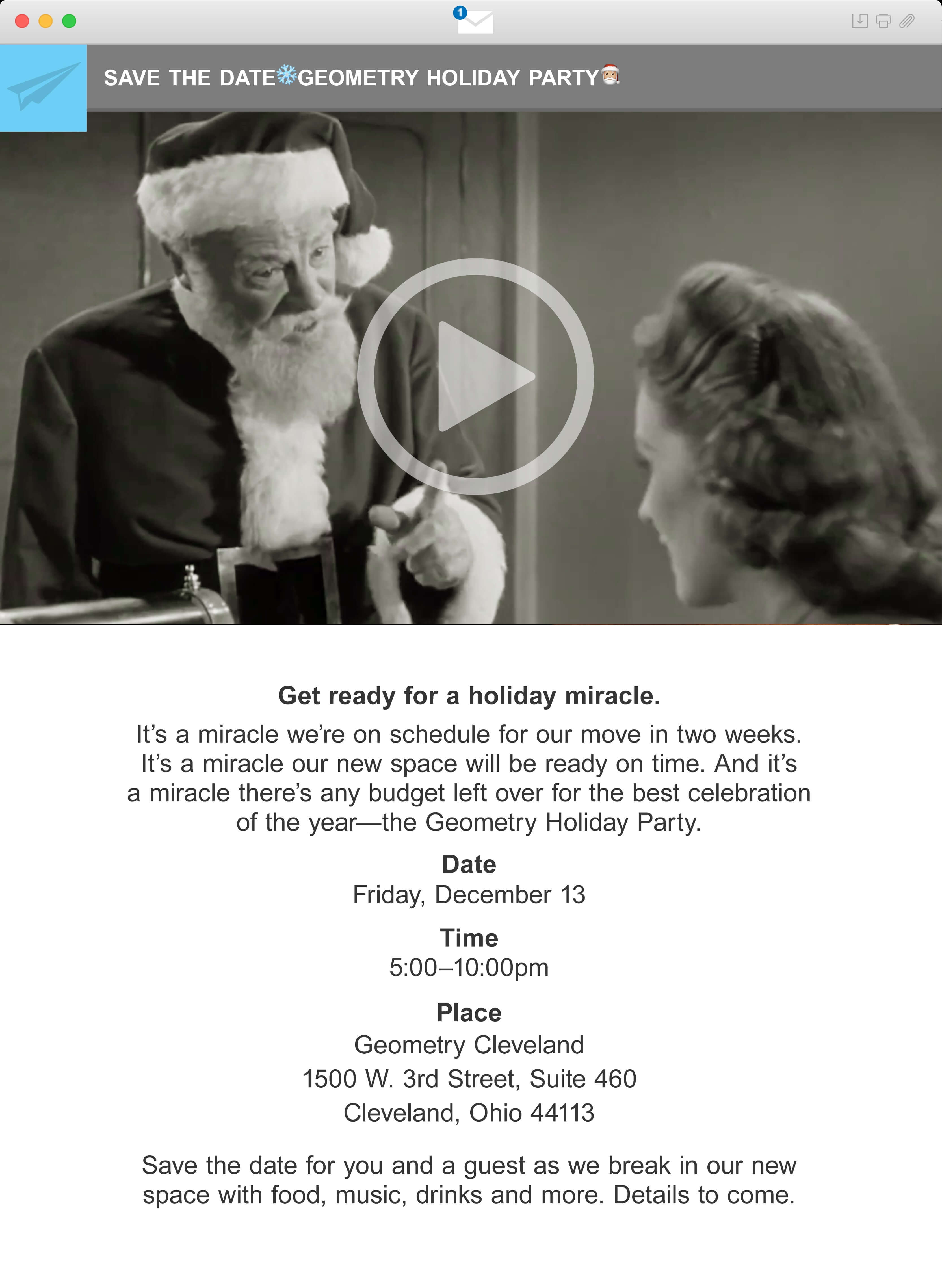 Geometry Miracle on West 3rd Street holiday party email by Adam Sykut